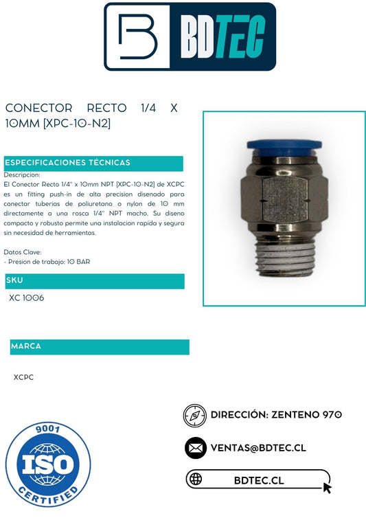 Conector recto 1/4 x 10mm [XPC-10-N2]