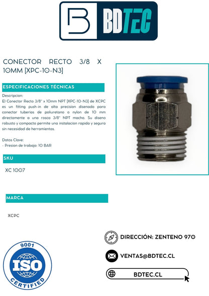 Conector recto 3/8 x 10mm [XPC-10-N3]