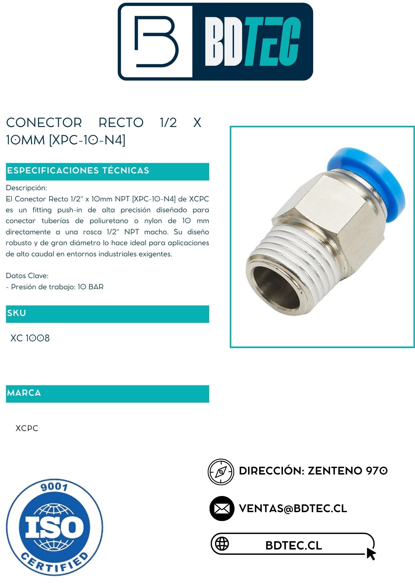 Conector recto 1/2 x 10mm [XPC-10-N4]