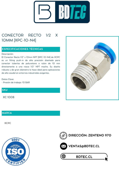 Conector recto 1/2 x 10mm [XPC-10-N4]