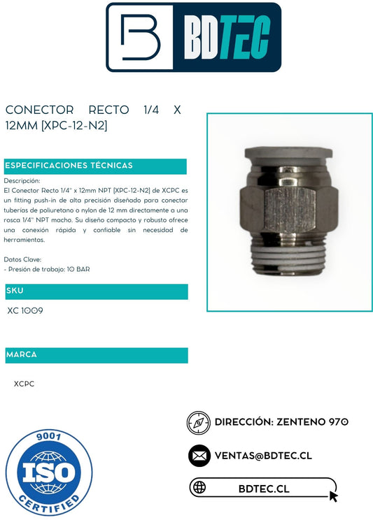 Conector recto 1/4 x 12mm [XPC-12-N2]