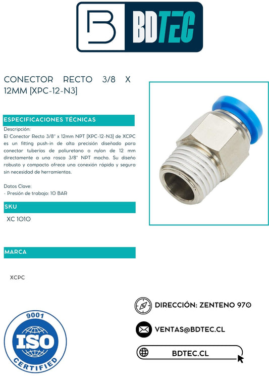 Conector recto 3/8 x 12mm [XPC-12-N3]