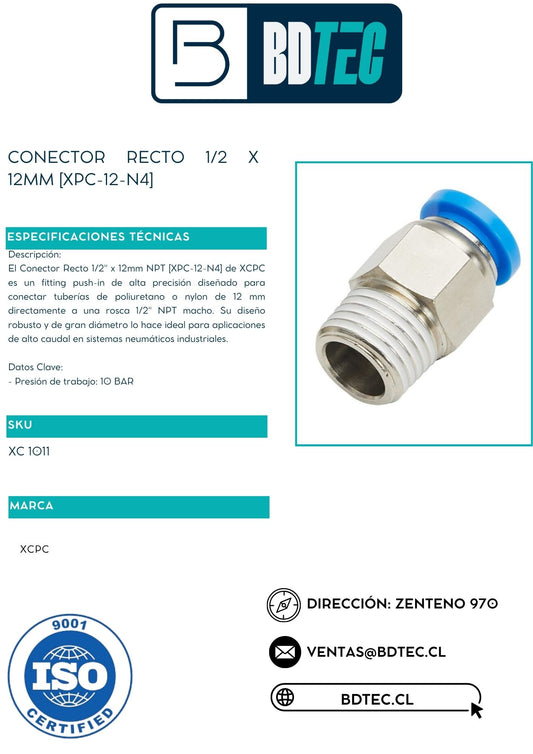 Conector recto 1/2 x 12mm [XPC-12-N4]