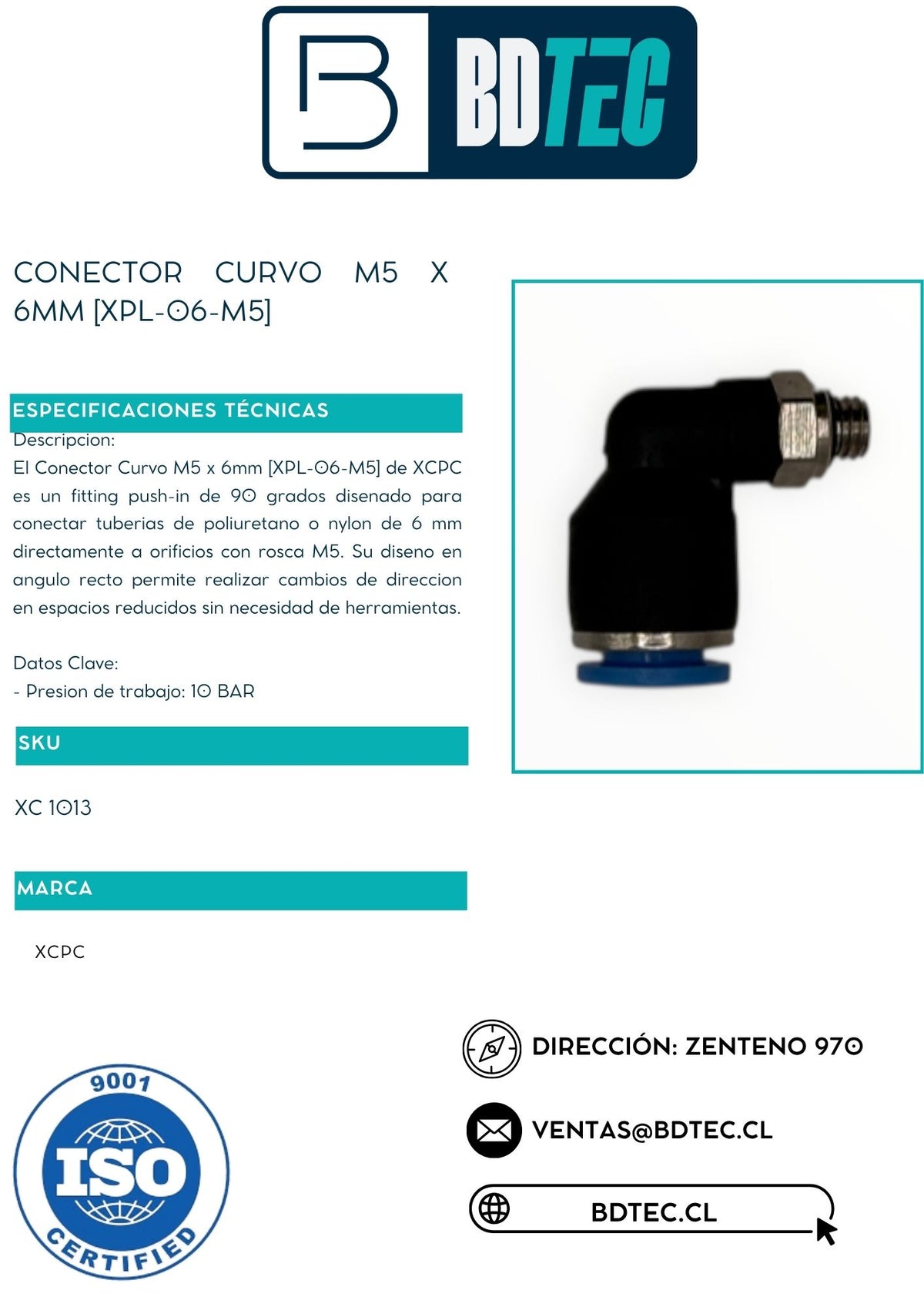 Conector neumático curvo M5 x 6 mm XCPC XPL-06-M5 - vista 2