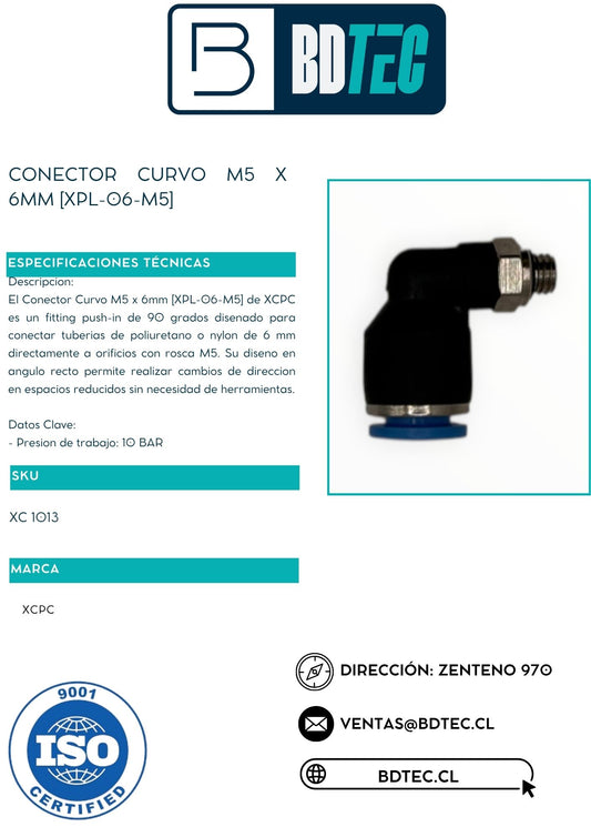 Conector curvo m5 x 6mm [XPL-06-M5]