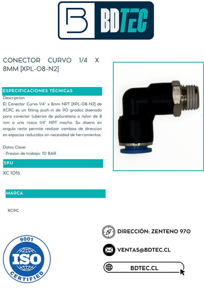 Conector neumático curvo 1/4 x 8 mm ZT XPL-08-N2 - vista 2