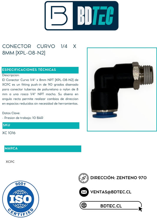 Conector curvo 1/4 x 8mm [XPL-08-N2]