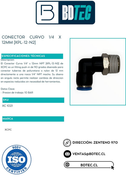 Conector curvo 1/4 x 12mm [XPL-12-N2]