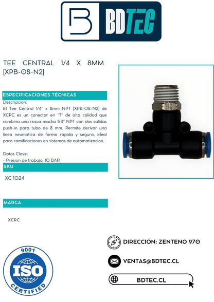 Tee neumática central 1/4 x 8 mm XCPC XPB-08-N2 - vista 2