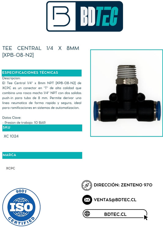 Tee central 1/4 x 8mm [XPB-08-N2]