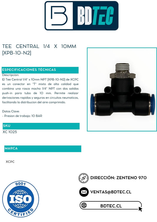 Tee central 1/4 x 12mm [XPB-12-N2]