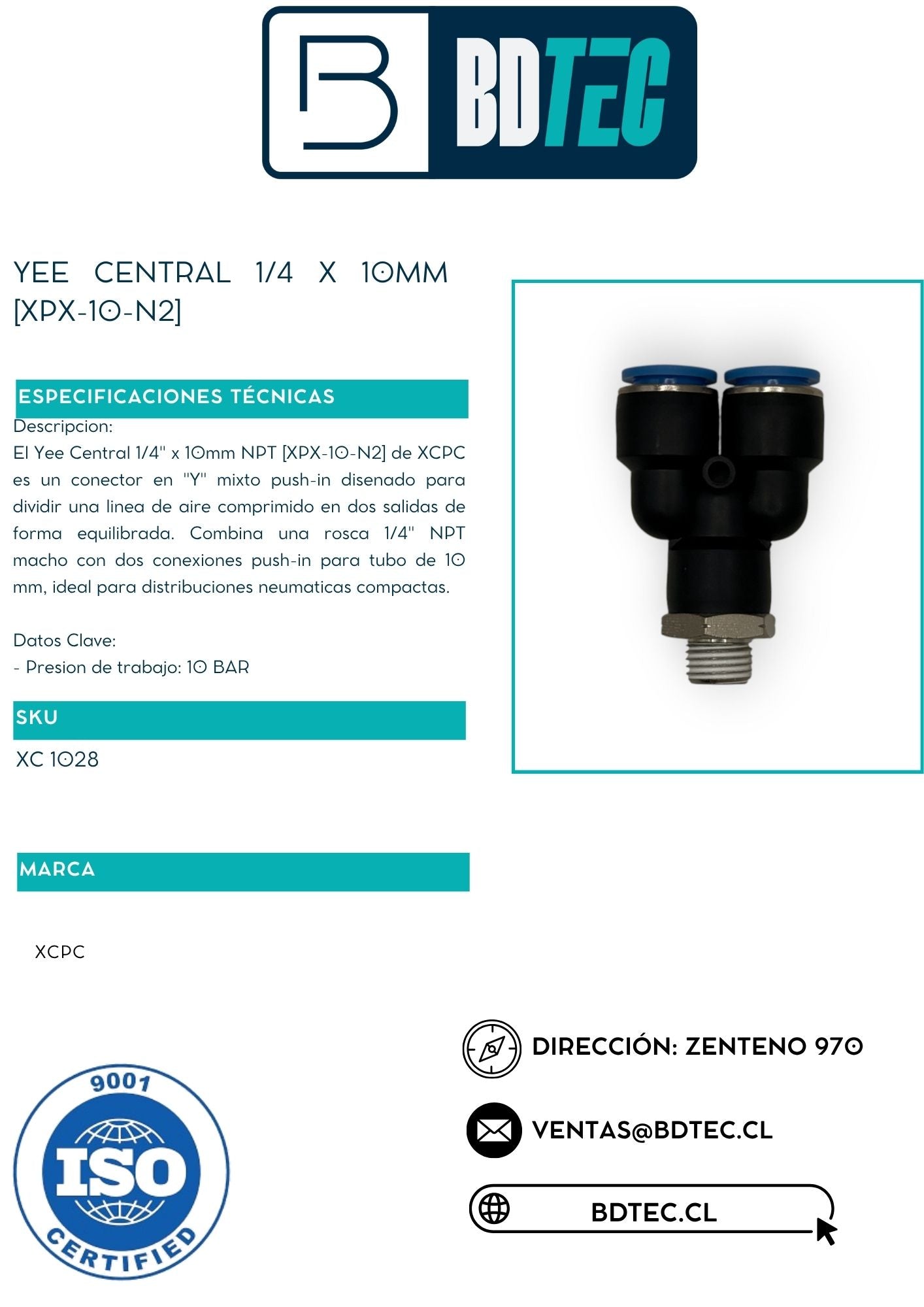 Yee central 1/4 x 10mm [XPX-10-N2]