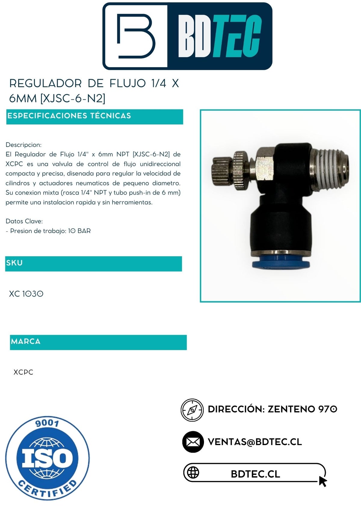 Regulador neumático de flujo 1/4 x 6 mm XCPC XJSC-6-N2 - vista 2