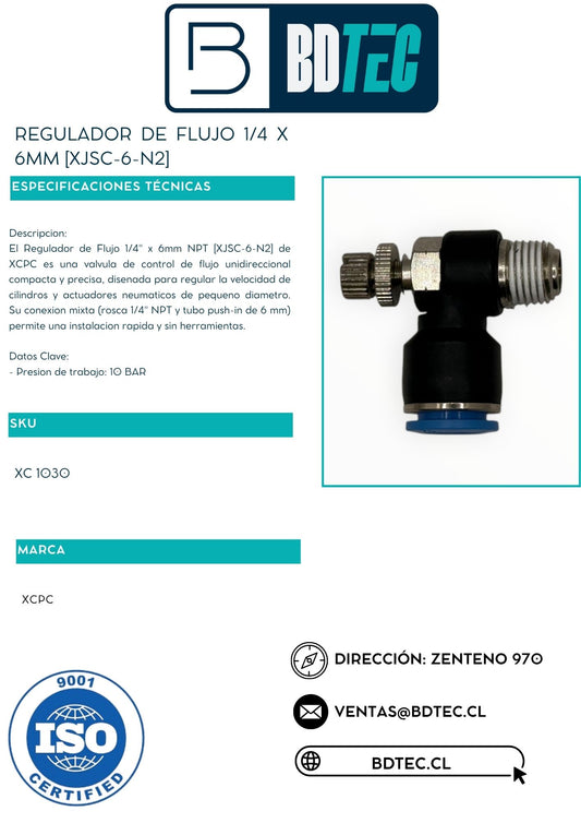 Regulador de flujo 1/4 x 6mm [XJSC-6-N2]