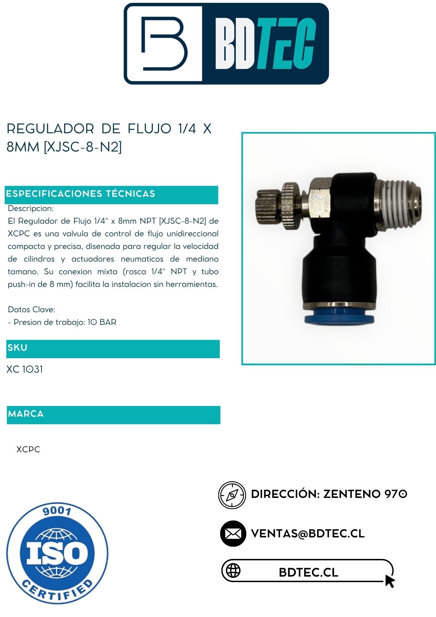 Regulador de flujo 1/4 x 8mm [XJSC-8-N2]