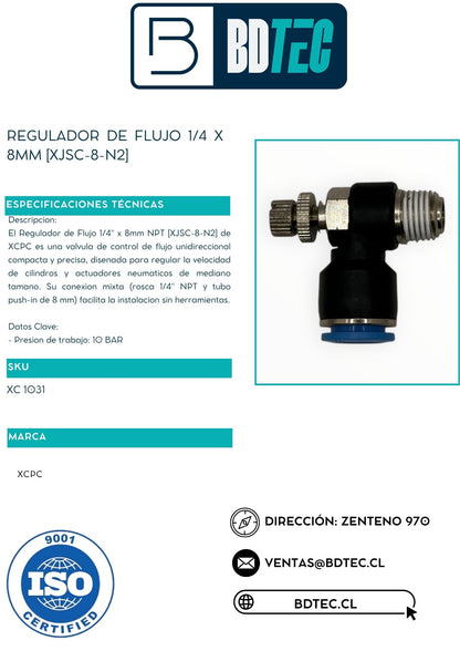 Regulador de flujo 1/4 x 8mm [XJSC-8-N2]