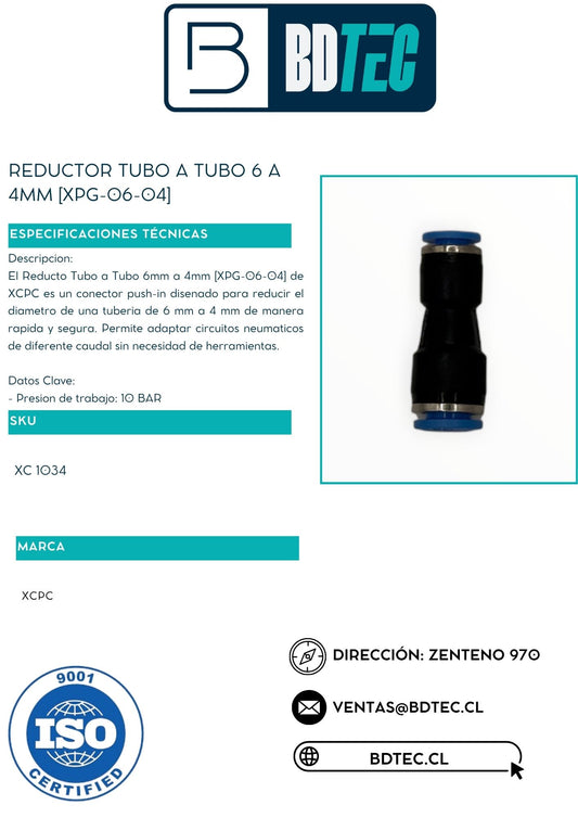 Reductor tubo a tubo 6 a 4mm [XPG-06-04]