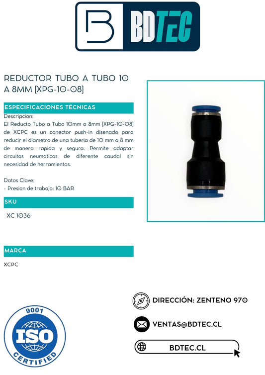 Reductor tubo a tubo 10 a 8mm [XPG-10-08]