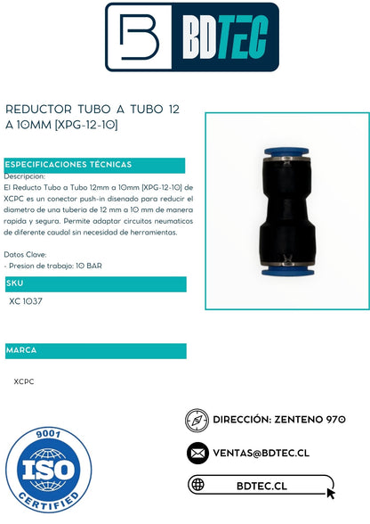 Reductor tubo a tubo 12 a 10mm [XPG-12-10]