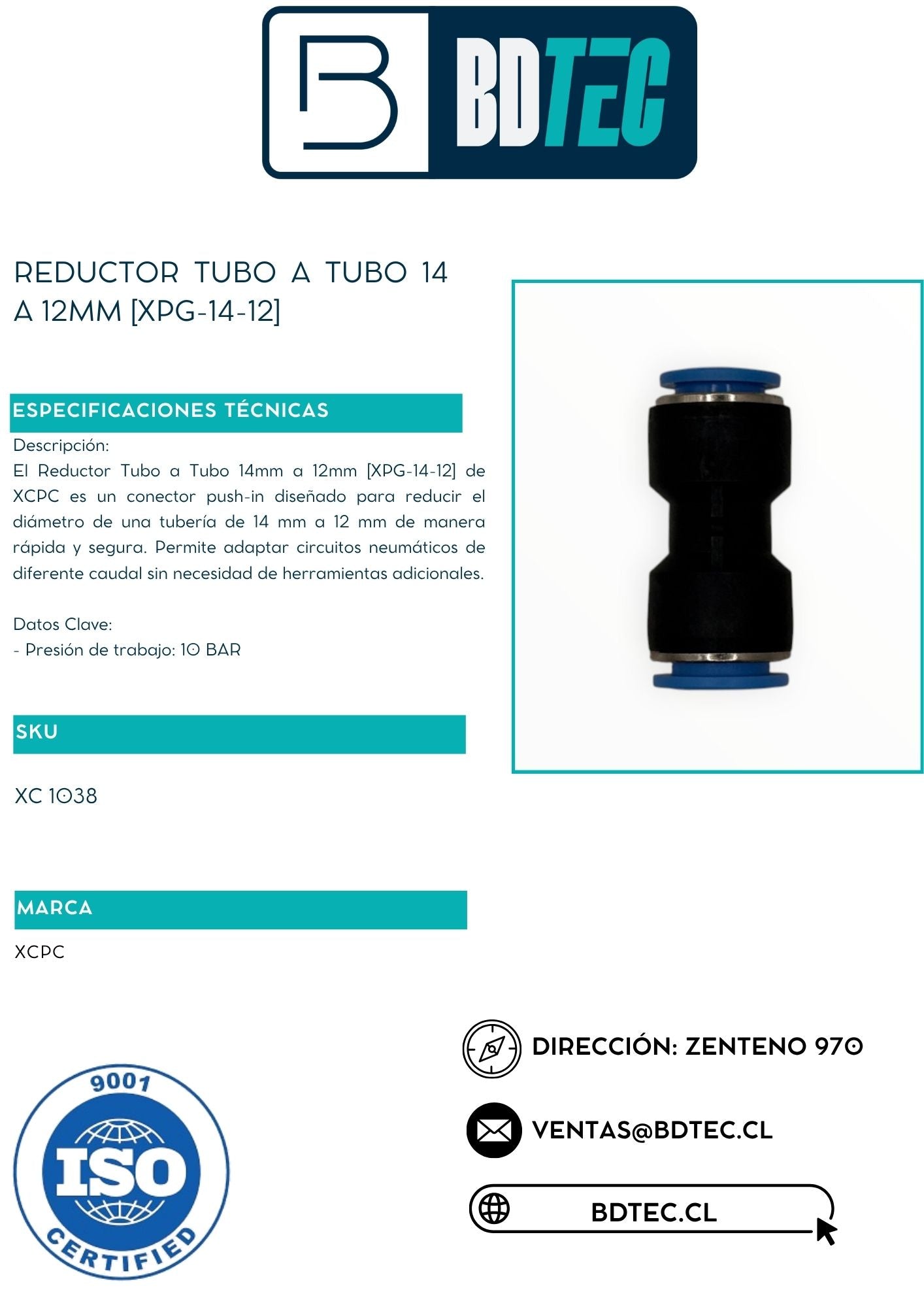 Reductor tubo a tubo 14 a 12mm [XPG-14-12]