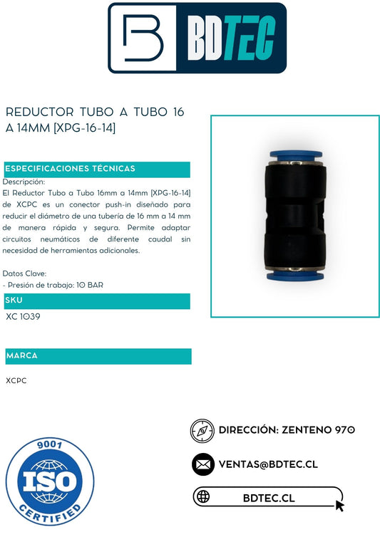 Reductor tubo a tubo 16 a 14mm [XPG-16-14]