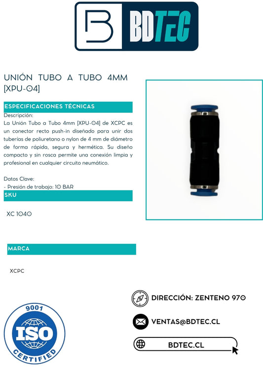 Unión tubo a tubo 4mm [XPU-04]