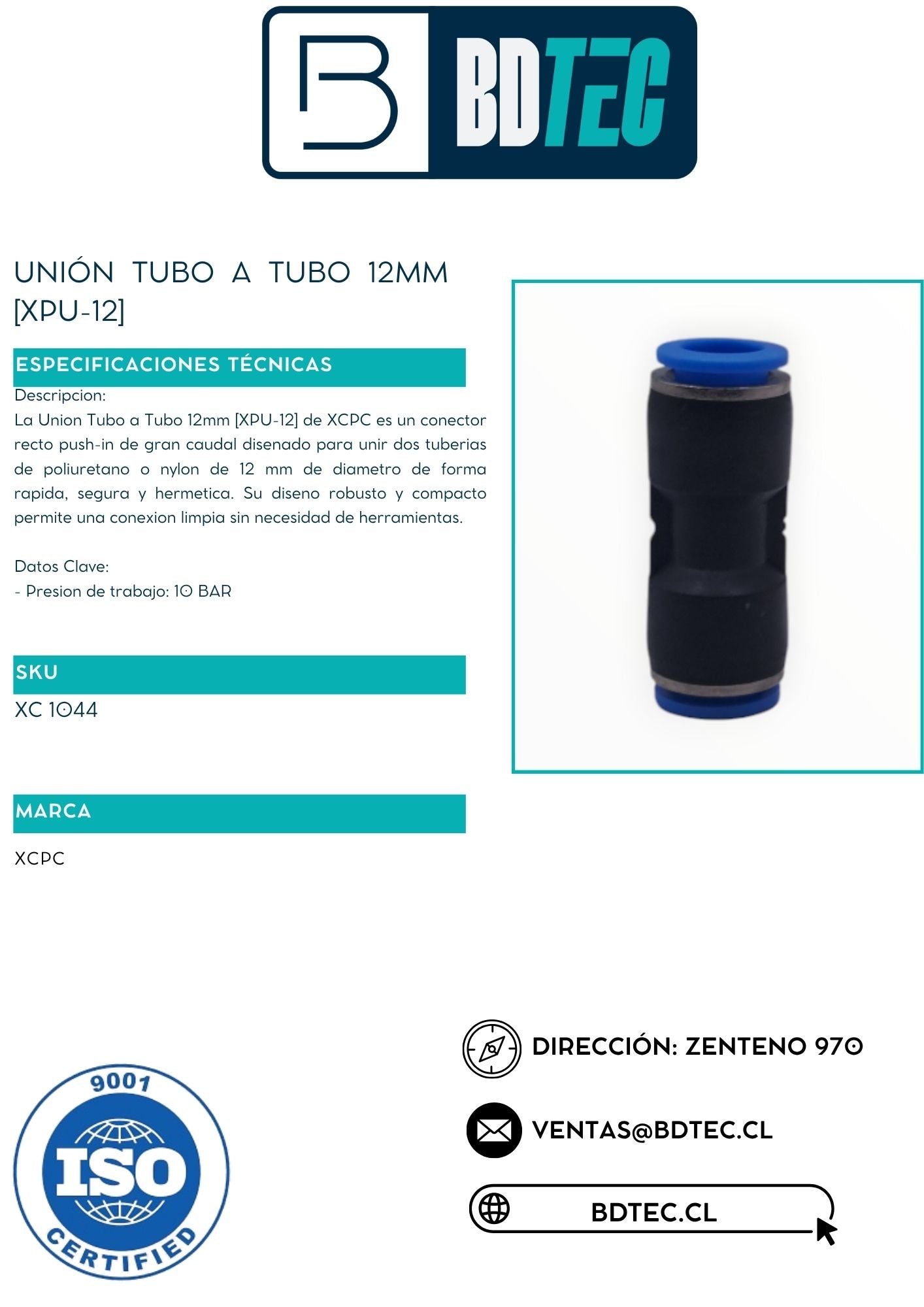 Unión tubo a tubo 12mm [XPU-12]