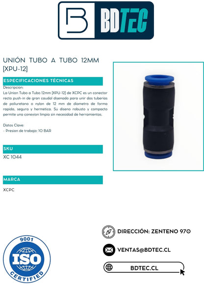 Unión tubo a tubo 12mm [XPU-12]