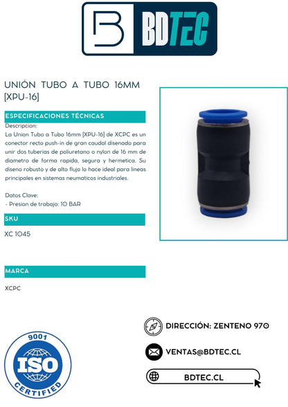 Unión tubo a tubo 16mm [XPU-16]