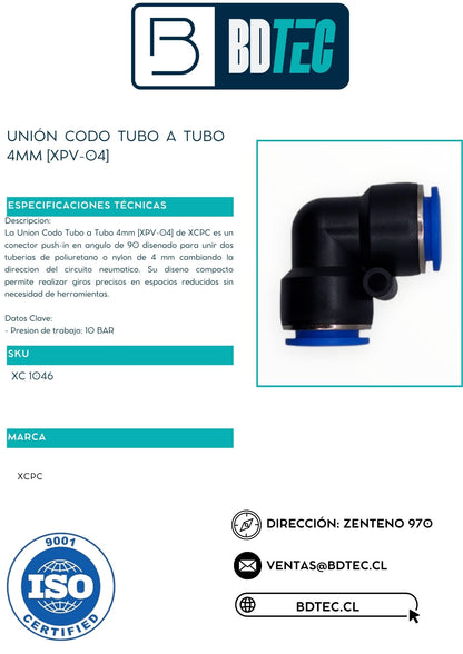 Unión codo tubo a tubo 4mm [XPV-04]