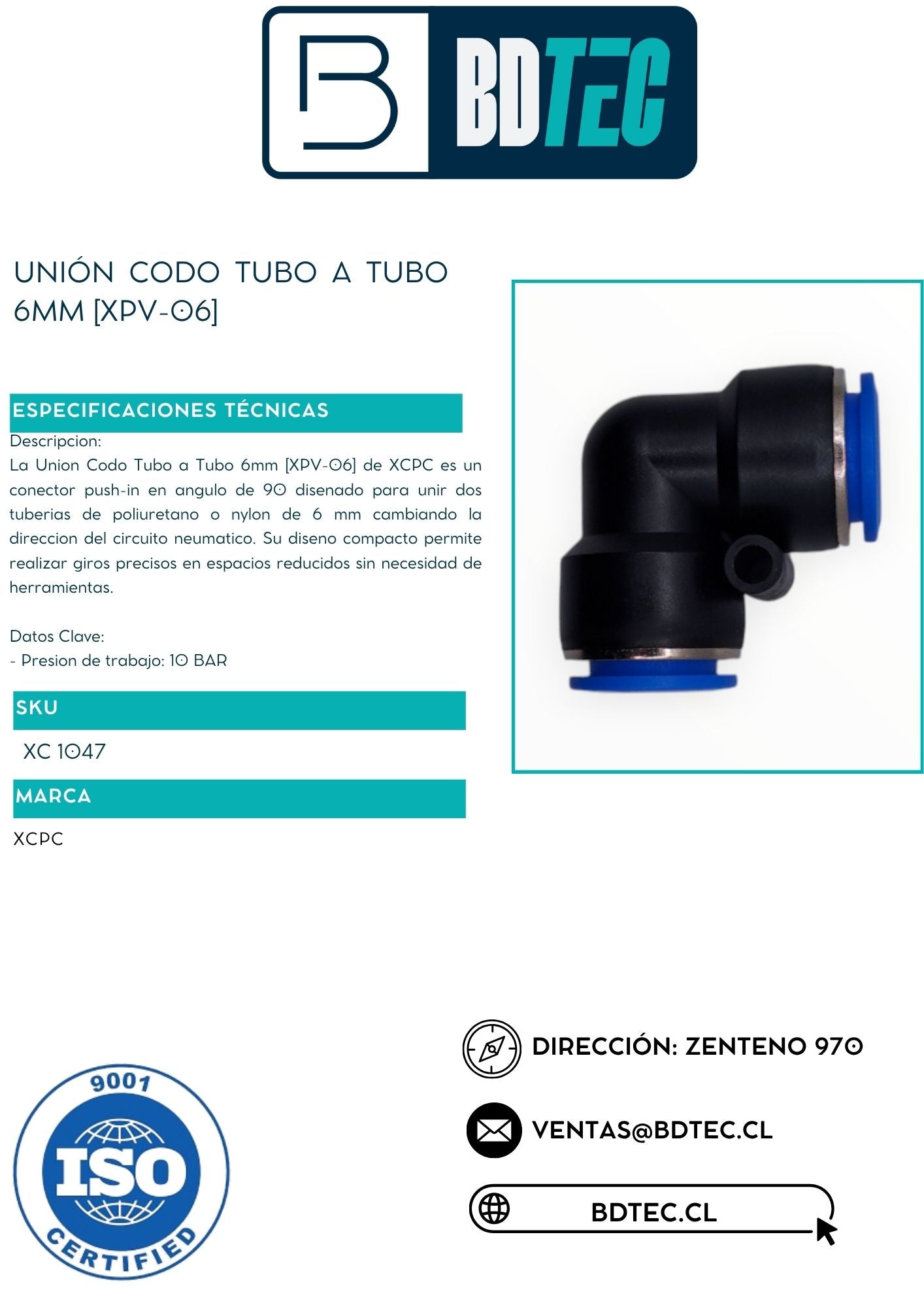 Unión codo tubo a tubo 6mm [XPV-06]