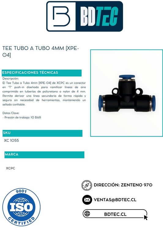 Tee tubo a tubo 4mm [XPE-04]