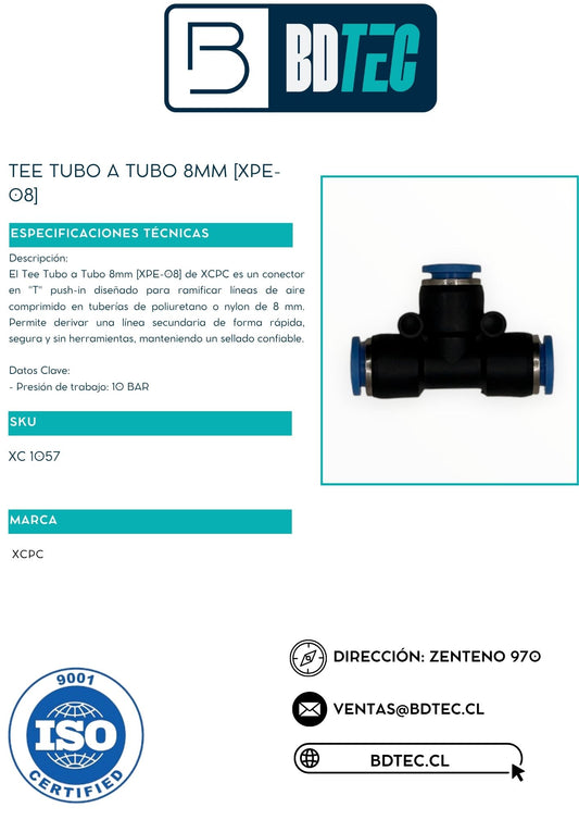 Tee tubo a tubo 8mm [XPE-08]