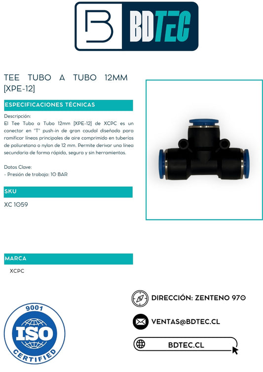 Tee tubo a tubo 12mm [XPE-12]