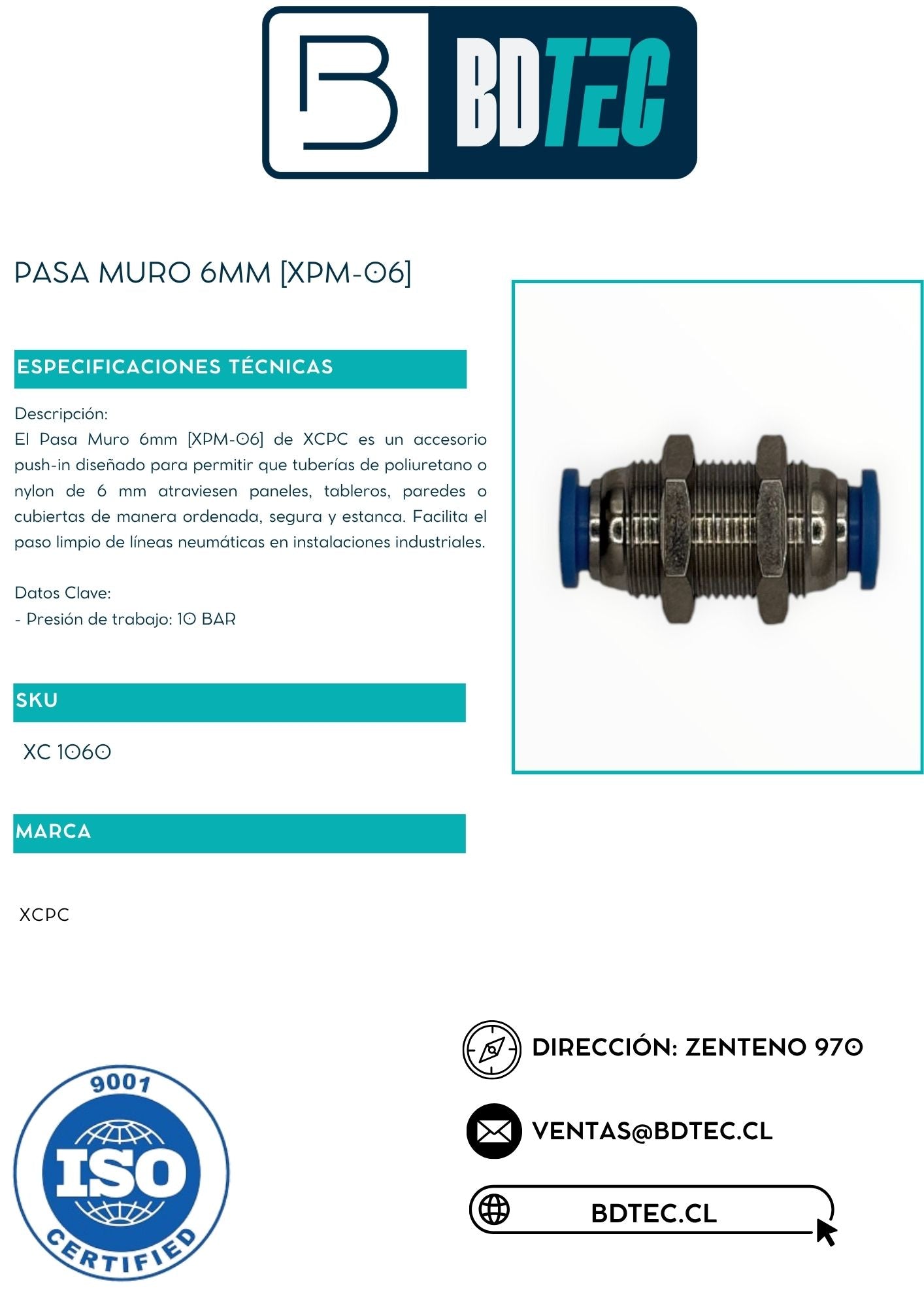 Pasa muro 6mm [XPM-06]