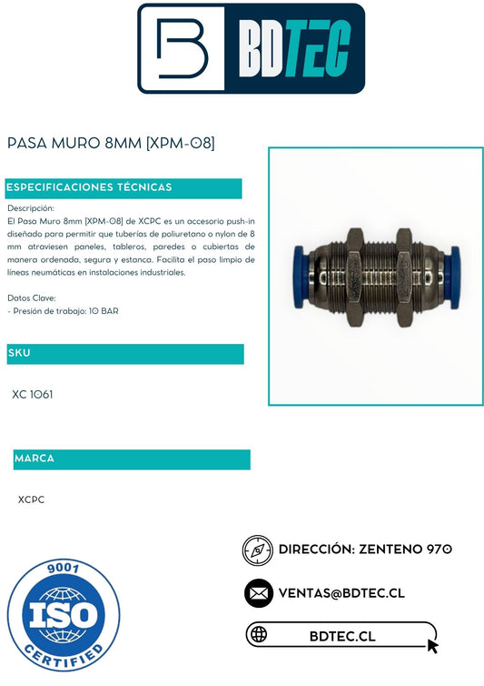 Pasa muro 8mm [XPM-08]