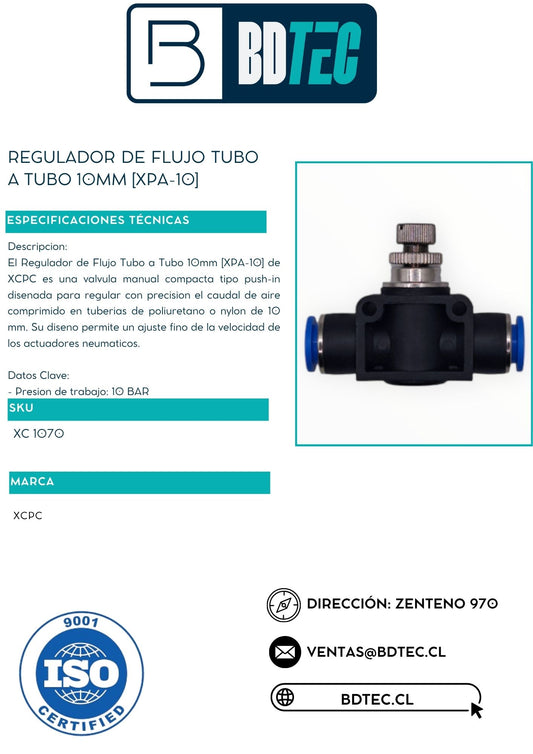 Regulador de flujo tubo a tubo 10mm [XPA-10]