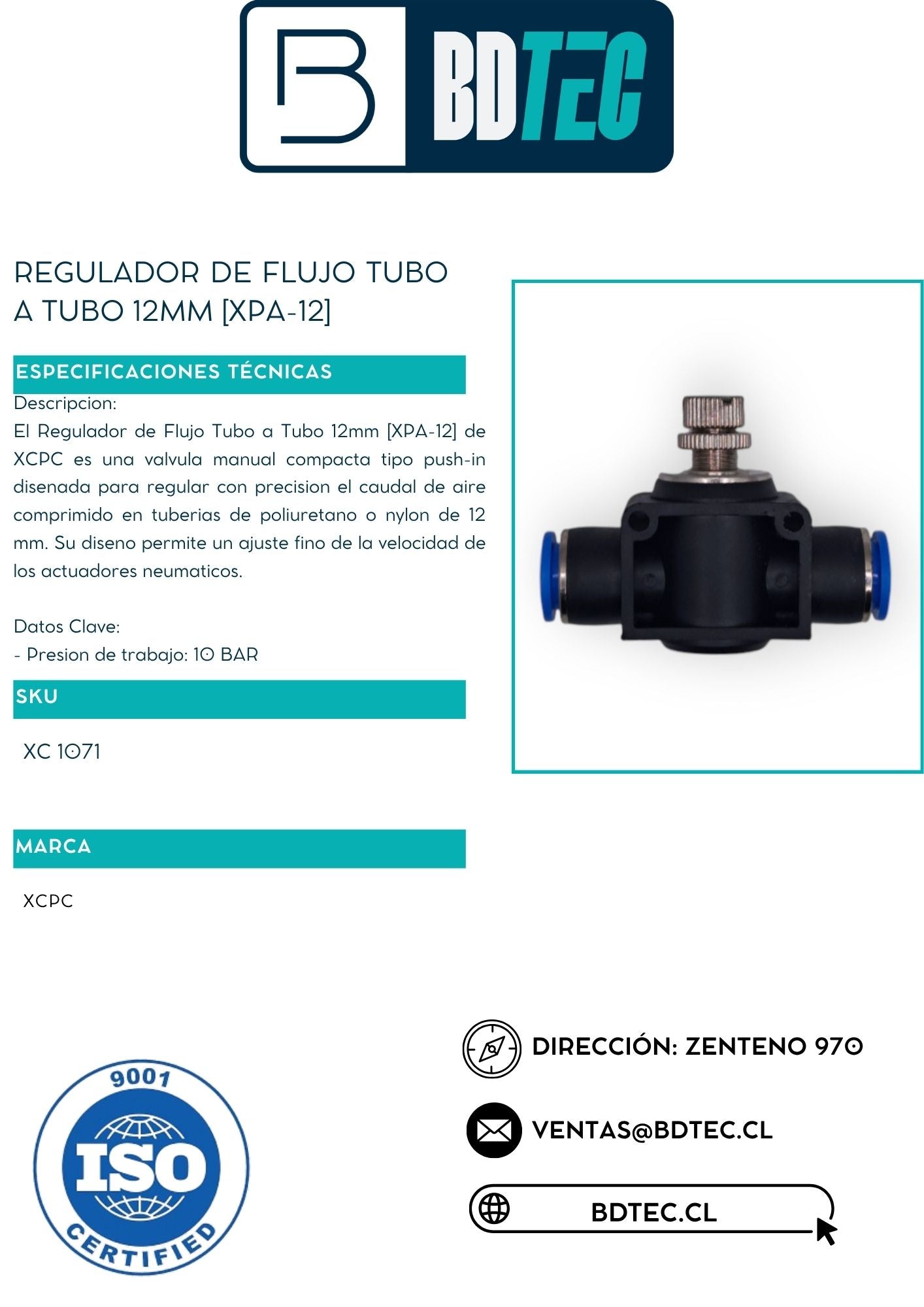 Regulador de flujo tubo a tubo 12mm [XPA-12]