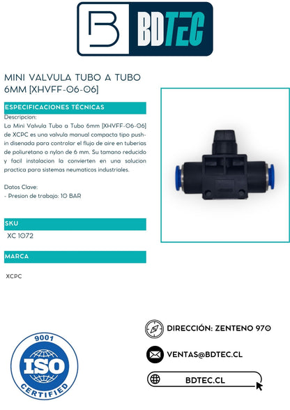 Mini valvula tubo a tubo 6mm [XHVFF-06-06]