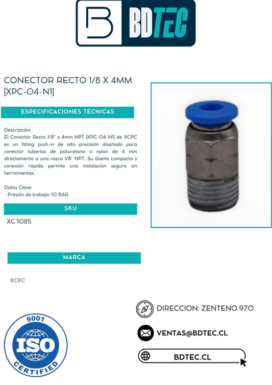 Conector recto 1/8 x 4mm [XPC-04-N1]