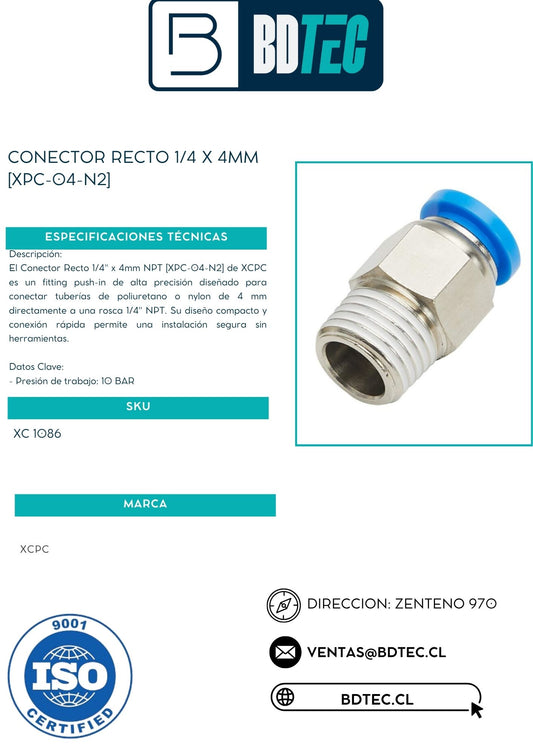 Conector recto 1/4 x 4mm [XPC-04-N2]