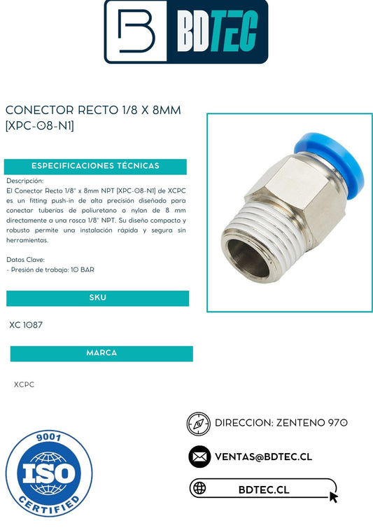 Conector recto 1/8 x 8mm [XPC-08-N1]