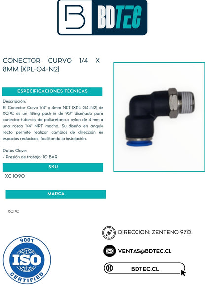 Conector curvo 1/4 x 8mm [XPL-04-N2]