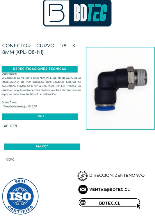 Conector curvo 1/8 x 8mm [XPL-08-N1]