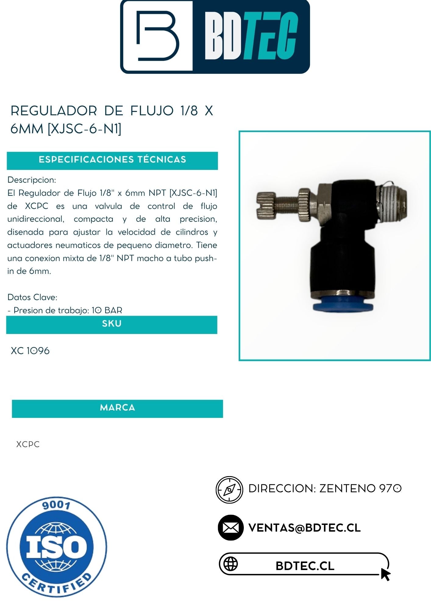 Regulador de flujo 1/8 x 6mm [XJSC-6-N1]