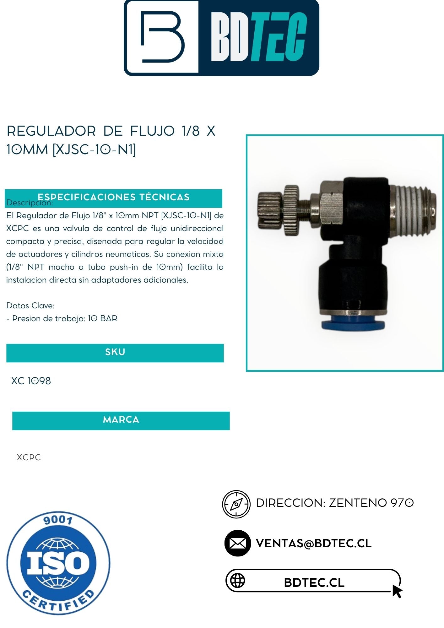 Regulador de flujo 1/8 x 10mm [XJSC-10-N1]