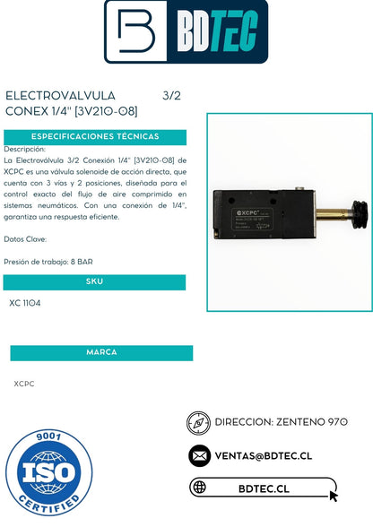 Electrovalvula 3/2 conex 1/4" [3V210-08]