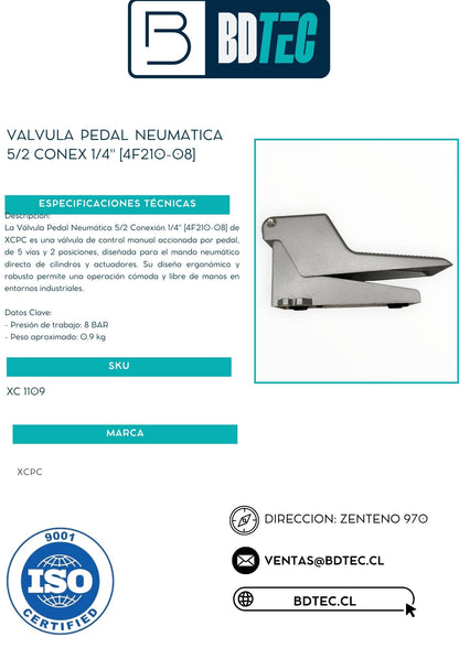 Valvula pedal neumatica 5/2 conex 1/4" [4F210-08]