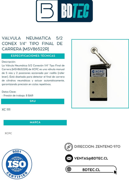 Valvula neumatica 5/2 conex 1/4" tipo final de carrera [MSV86522R]