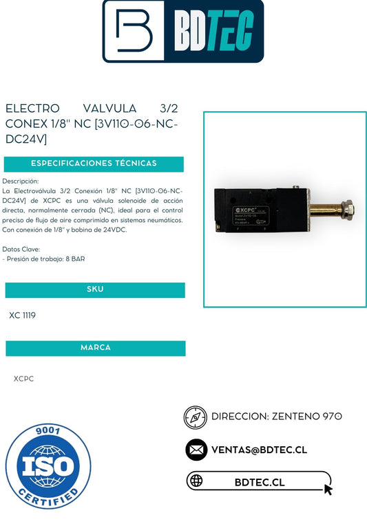 Electro valvula 3/2 conex 1/8" nc [3V110-06-NC-DC24V]